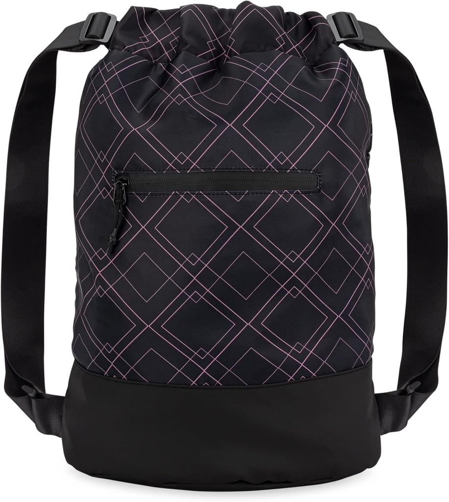 Flex Cinch Drawstring Gym Bag for Women with Graphic Designs 126; Durable Lighlable Gym Cugs 12.4; Great for Gym Bag, Traveling, and Overnight124; Black / Rose - Geometric