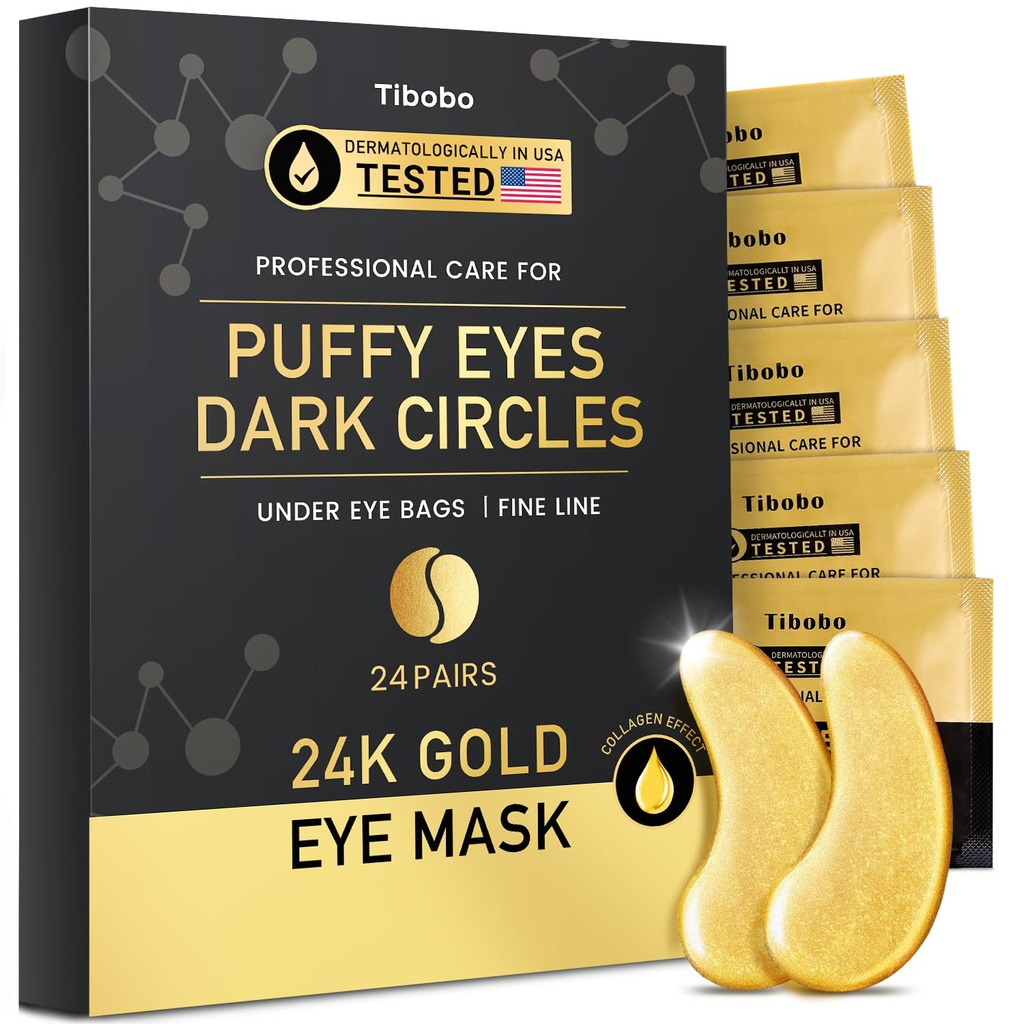 Under Eye Patches (24 Pairs) - 24K Gold Eye Masks Enriched with Alundant Collagen 124; Diffar Dark Circles and Puffiness Antifen- Anti- Aging, Smooth Fine Line, Nstefting Skin - Gifts for Women Skin Care