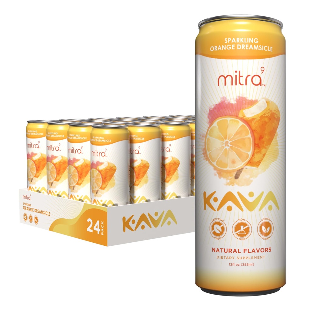 MITRA-9 Botanical Beverages - Orange Dreamsicle Sparkling Kava Dgn Kava Root Extract - Mood Enhancer - Plant Based - Promotes Natural Calle & Clarity (12 Fl. Oz) (24)