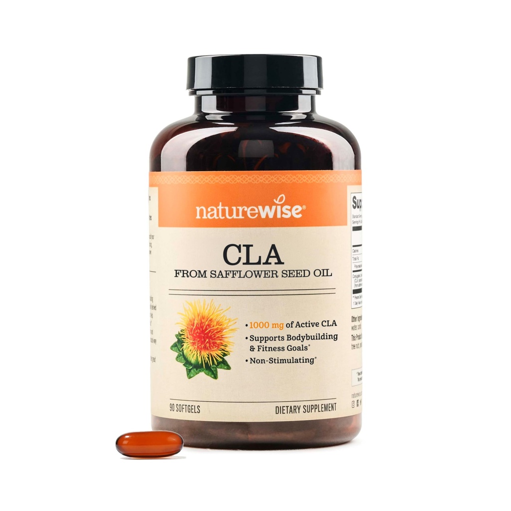 NaturreWise CLA 1250 - GMO, Gluten Bebas - 90 Softgels [Persediaan 1 Bulan]