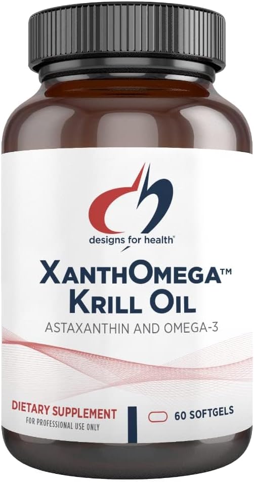 Desain untuk Kesehatan XanthOmega - Krill Oil dengan 12mg Astaxanthin - Antioksidant, Phospholipids + EPA / DHA Omega 3 - Cardiovascular, Skin + Eye Health Suplemen (120 Softgeels)