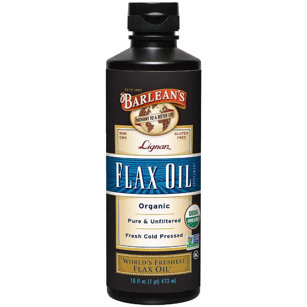 Barlean 's Organic Lignan Omega 3 Flaxseed Oil Suplemen untuk Pria dan Wanita, Cold Press Flax Seeds, 7230mg Acid Gendut ALA, Vegan dan Gluten Bebas, 16 oz