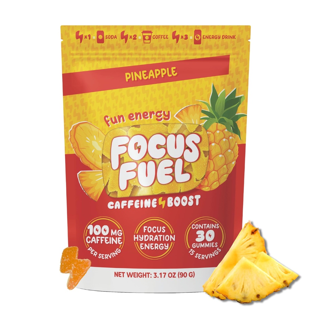 Pembuatan Energi Fokufuel - Pineapple Flavor (15 Pelayan) - 100mg Caffeine + Alpha GPC + L-Theanine + B12, Magnesium - Tropical Energy Boost - No Crash or Jitters
