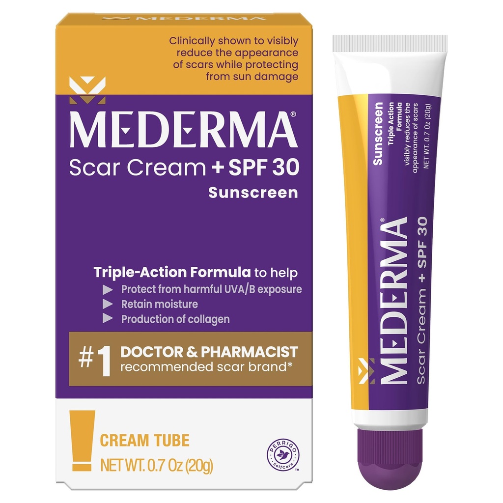 Mederma Scar Cream Plus SPF 30 - Advanced Scar Treatment, Protects from Sun Damage, Reduces Appearces of Skies from Acne, Burns, Bedah & Injury, 0.7 oz