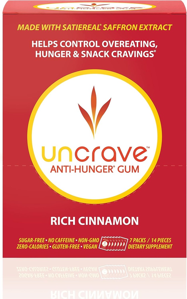 Gum UNCRAVE - dicampur dengan 100% Saffron Extract Murni - Crauture Control - Impreve Mood - Vision Health - Cinnamon Kaya (14 Pieces)