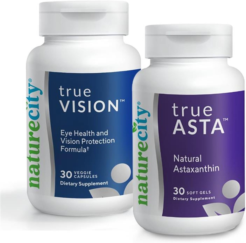 NaturreCity Vision Dukung Bundle 124; TrueVision Eye Health Formula, 30 Veggie Capsules + TrueAsta Marine