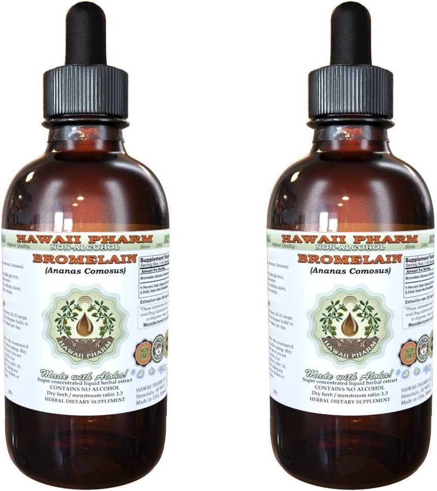 Bromelain Alcohol- Free Liquid Extract, Bromelain (Anana Comosus) Bubuk kering Glycerite Hawaii Pharm Natural Herbal Suplemen 2x4 oz