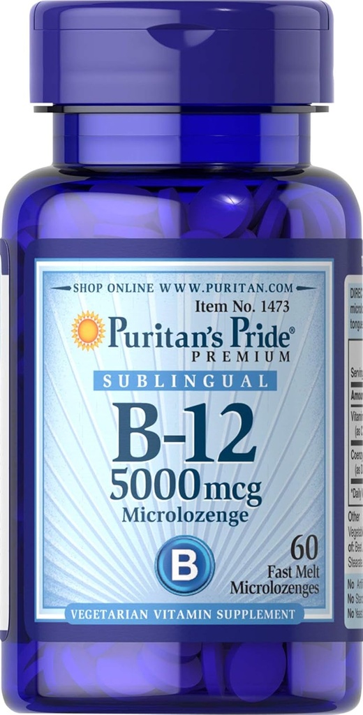Puritan Pride Vitamin B-12 Membantu Mengkonversi Makanan ke Energi * 5000 Mcg Sublingual - Microlozenges, 60 Count (Paket 1)