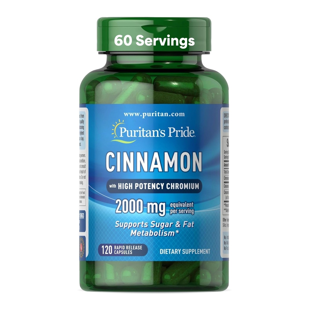 Cinnamon Kebanggaan Puritan 875 mg (2000 mg Equivalen) dengan Chromium Potency Tinggi, Support Sugar, Fat, and Healthy Nutrient Metabolisme, Cellular Energy, 2 Month Suppply, 120 Rapid Rapid RAPsules