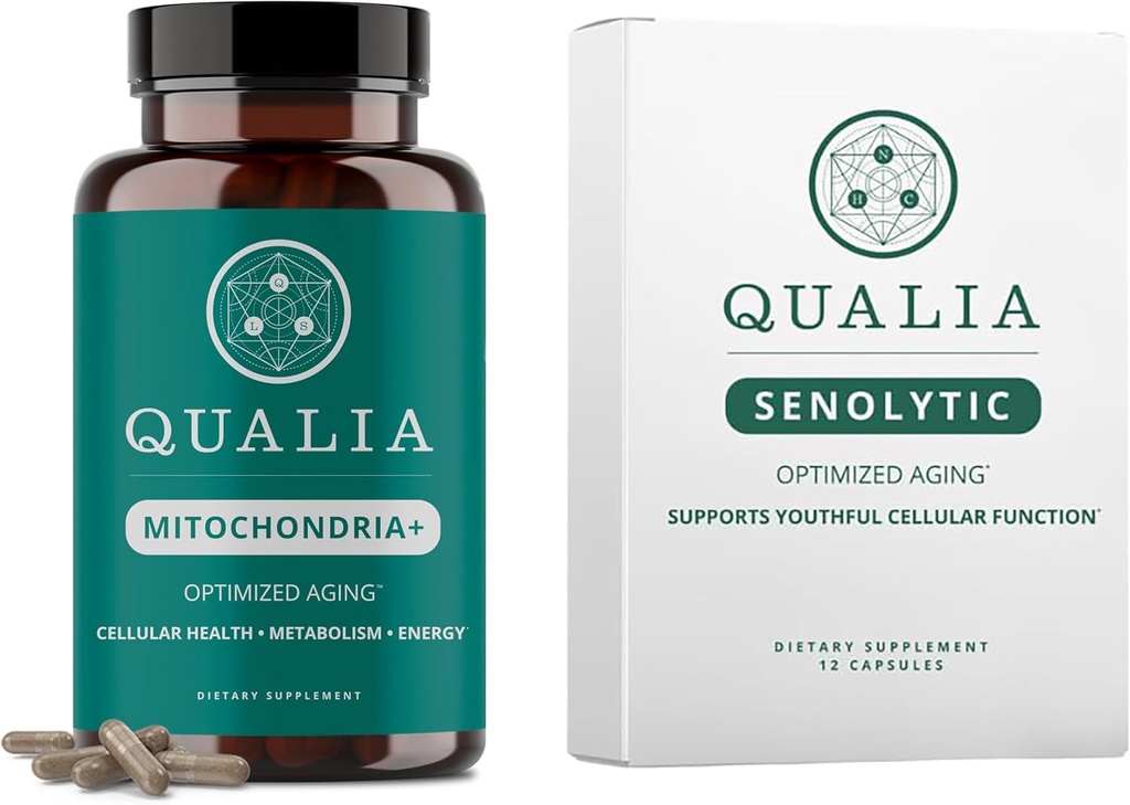 Qualia Life Sciences Bundle Qualia Mitokondria + & Qualia Senolytic, Penuaan Suplemen Yang Mendukung Perbaikan Sel Optimal & Perempatan