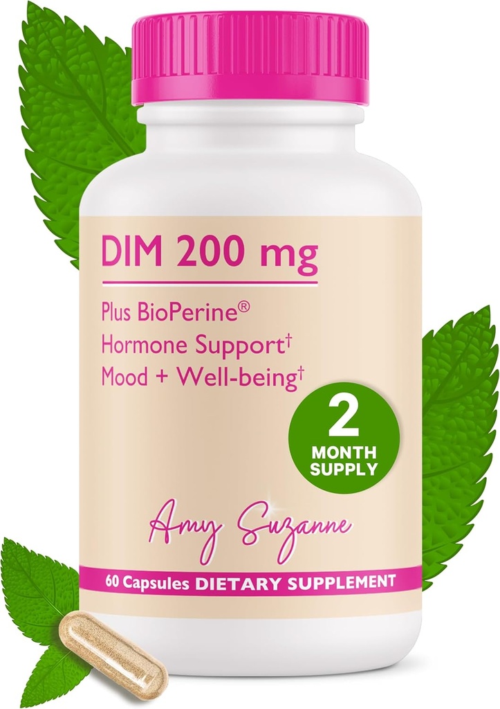 200 DIM Tambahan untuk Perempuan - Estrogen Metabolisme dan Hormone Harmony untuk Menopause, Perimenopause & PMS Dukungan - DIM Plus Bioperin untuk Dukungan Mood - 60 Day Supply, Vegan