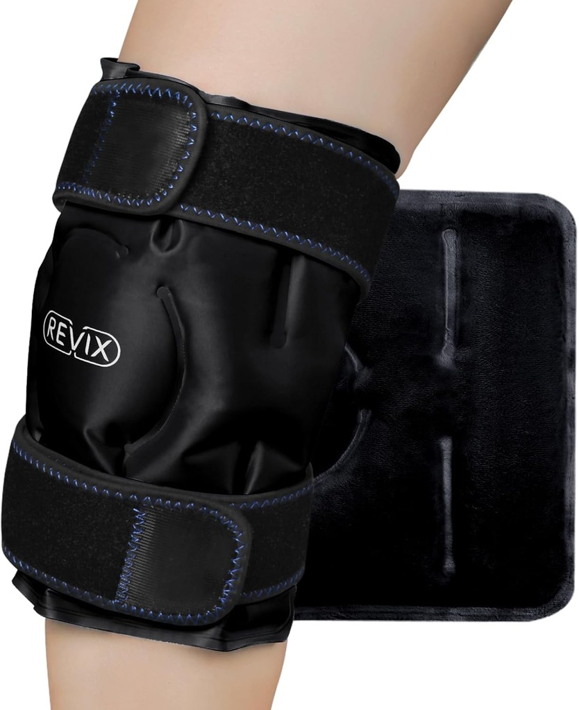 Lipat Es REVIX untuk Ketidaknyamanan Knee, Paket Es Bisa dipakai Ulang Dengan Terapi Kompresan Dingin untuk Otot Ache, Promotes Post-Workout Recovery, Soft Push Lining, Hitam