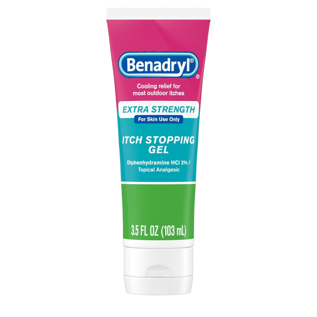 Benadryl Ekstra Kekuatan Anti Itch Relief Gel, 2% Diphenhydramine HCI, Relief dari Insect Bite, Sunburn & More, Great for Camping Estials, 3.5 fli oz
