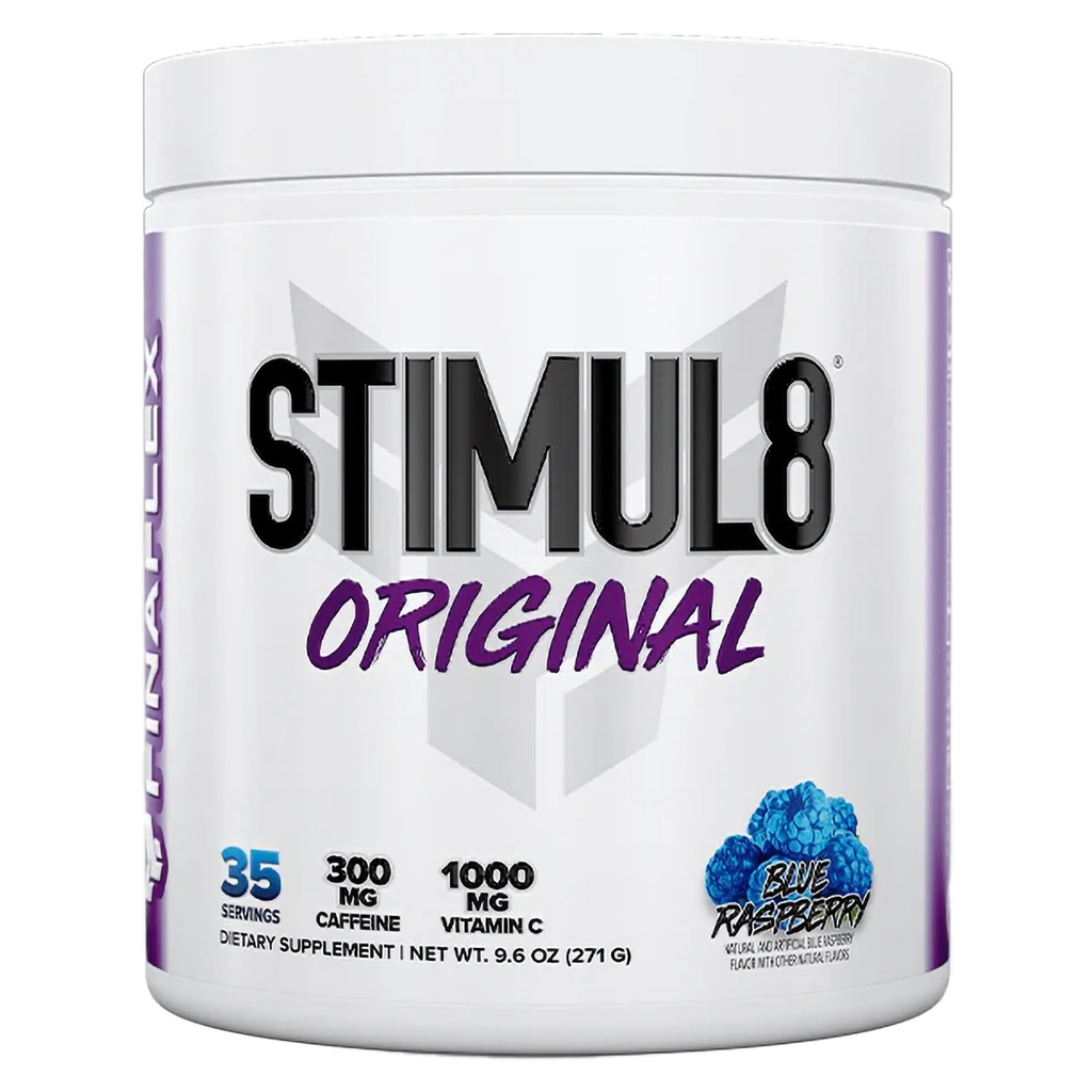 FINAFLEX STIMUL8 Original Pre- Workout, Blue Raspberry - Energi, Kekuatan & Endurance for Men & Women - dengan Caffeine, Beta- Alanine & Vitamin C - 35 Pelayan