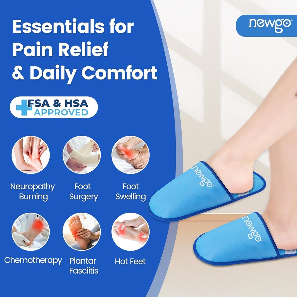 Slippers Ice Foot Cuck NEWGO untuk Plantar Fasciitis dan Neuropathy, HSA atau FSA Eligly 2 Pack Ice Slippers Gel Hot Cold Pack for Bunion Surgery Pain Relief, Burning Feet