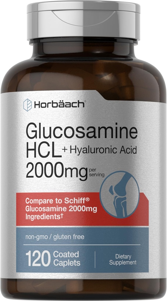 Horbäach Glucosamin HCL 124; dengan Acid Hyaluronic 124; 2000mg 124; 120 Caplets Coated 124; Non-GMO & Gluten Free Supplemen