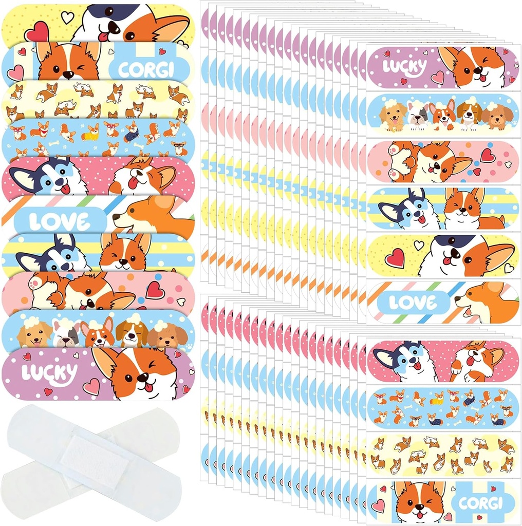 Patelai 300 Pieces Kids Bandang Blakes 10 Styles Anak Adhesive Adxible Coloful Cute Cartoon Bandages Breathable Stickers Protection Cuts for Girls Boys (Dog)