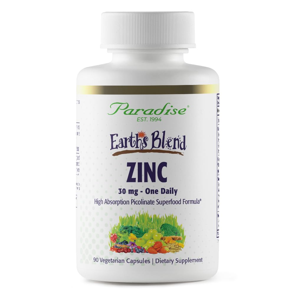Paradise Herbs Zinc Suplemen dengan Picolinate dan Natures C, untuk dukungan Imuniune, Super Power, Ultra Pure, Gluten Bebas, Non-GMO, Vegan, 30 mg, 90 Capsules