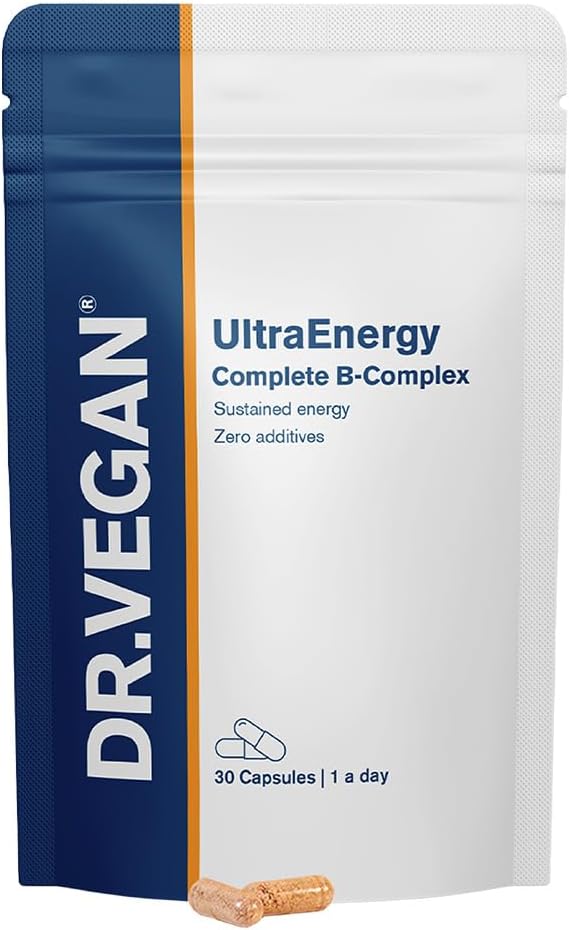 DR.VEGAN UltraEnergy 124; Kekuatan Tinggi B Vitamin Complex, 30 Vegan - Friendly Capsules 124; termasuk Vitamin B12 (100ug), Choline (50mg), Biotin (50ug) dan Flice (200ug) 4; Oo-A- Day