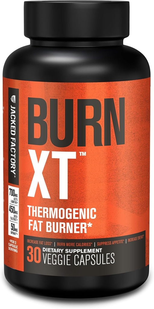 Jacked Factory Burn- Next for Men & Women - Menimbulkan Fokus & Meningkatkan Energi - Premium Acetyl L- Carnitine, Green Tea Extract, Capsimax Cayenne Pepper, & Lebih - 30 Bill Natural Veggie