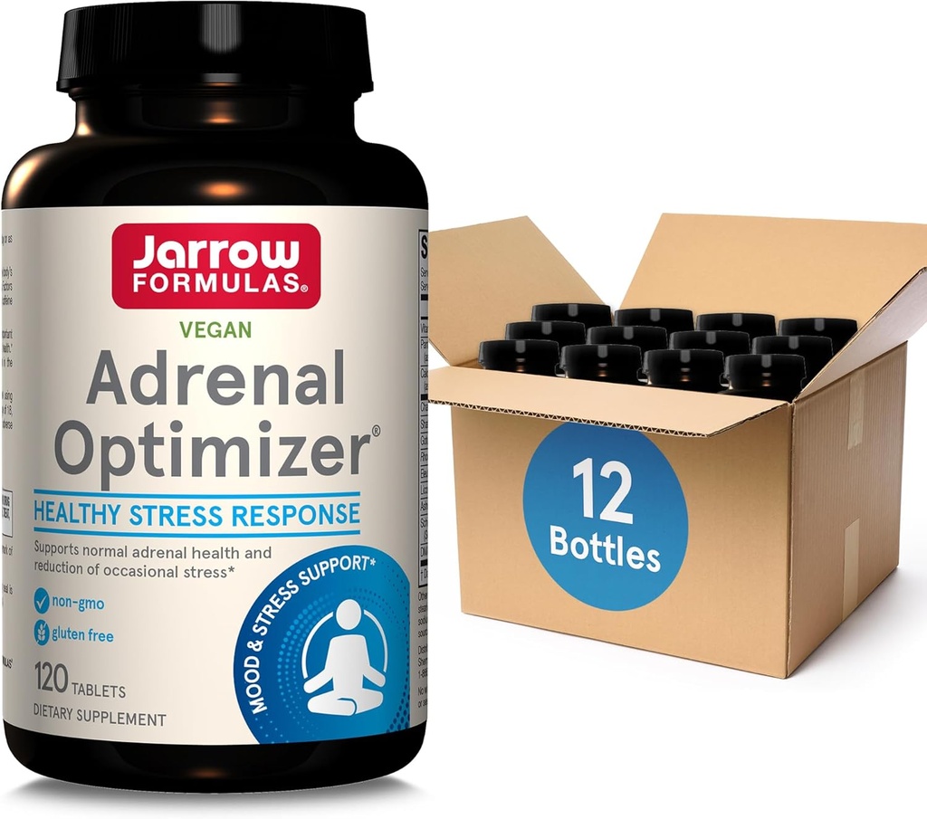 Jarrow Formulas Adrenal Optimizer dengan Ashwagandha, Chamomile dan Schizandra Extract, Support Reduction of Occational Stress, 120 Vegan Tablets, 60 Day Supply (Pack OF12)