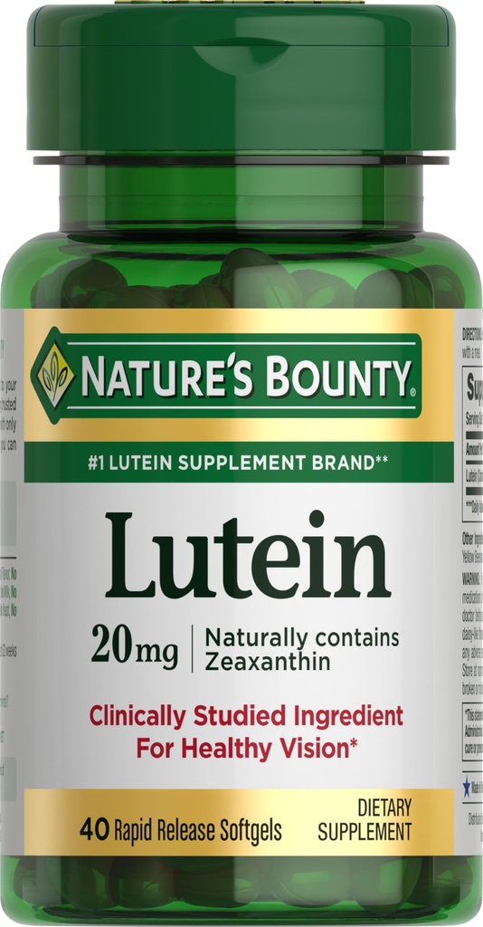 Nature 's Bounty Lutein Pills, Eye Health Suplemen dan Vitamin, Dukung Vision Health, 20 mg, 40 Softgels