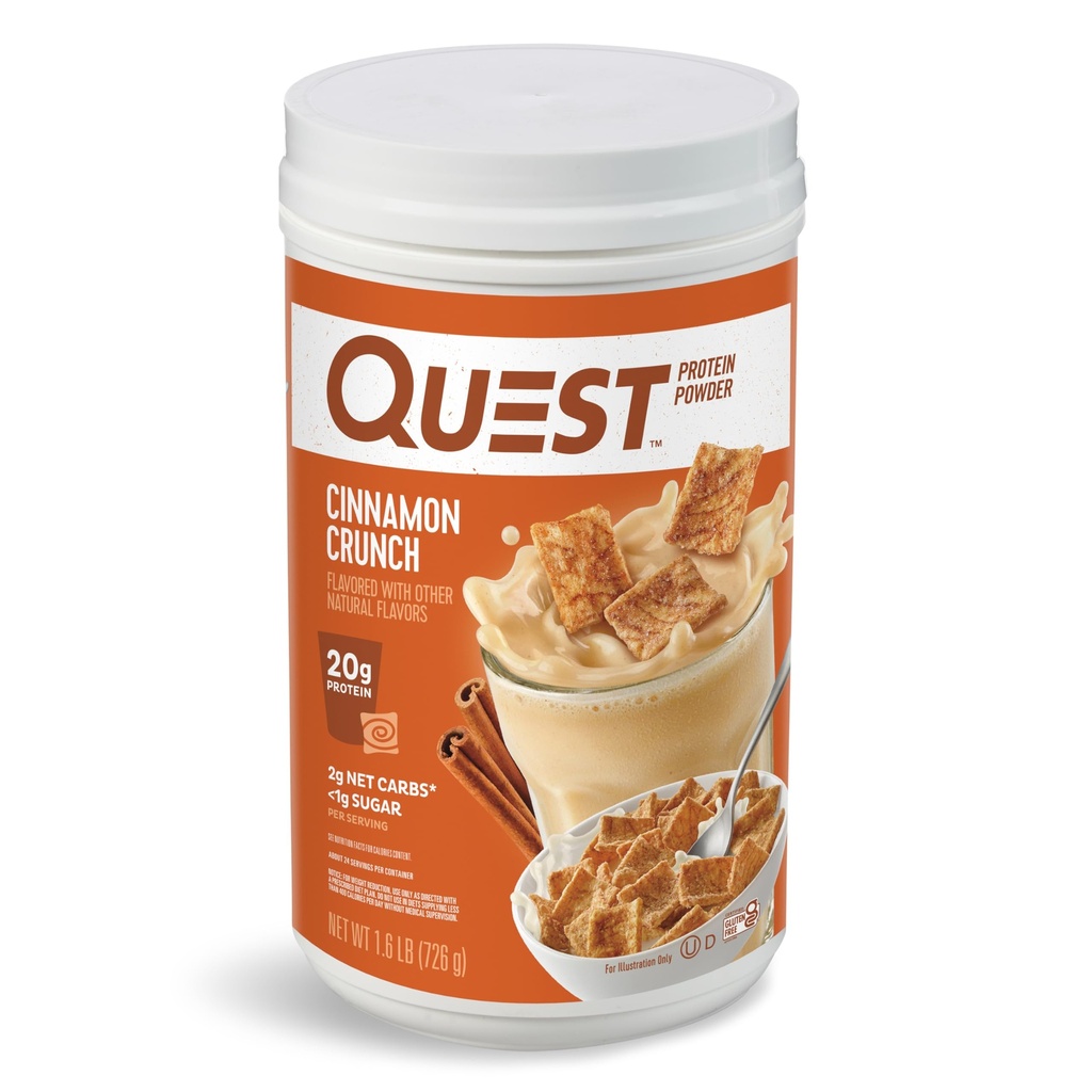 Cinnamon Protein Crunch Quest, 20g Protein, 2g Net Carb, 1g Sugar, Low Carb, Gluten Free, 1.6 Pound, 24 Servings
