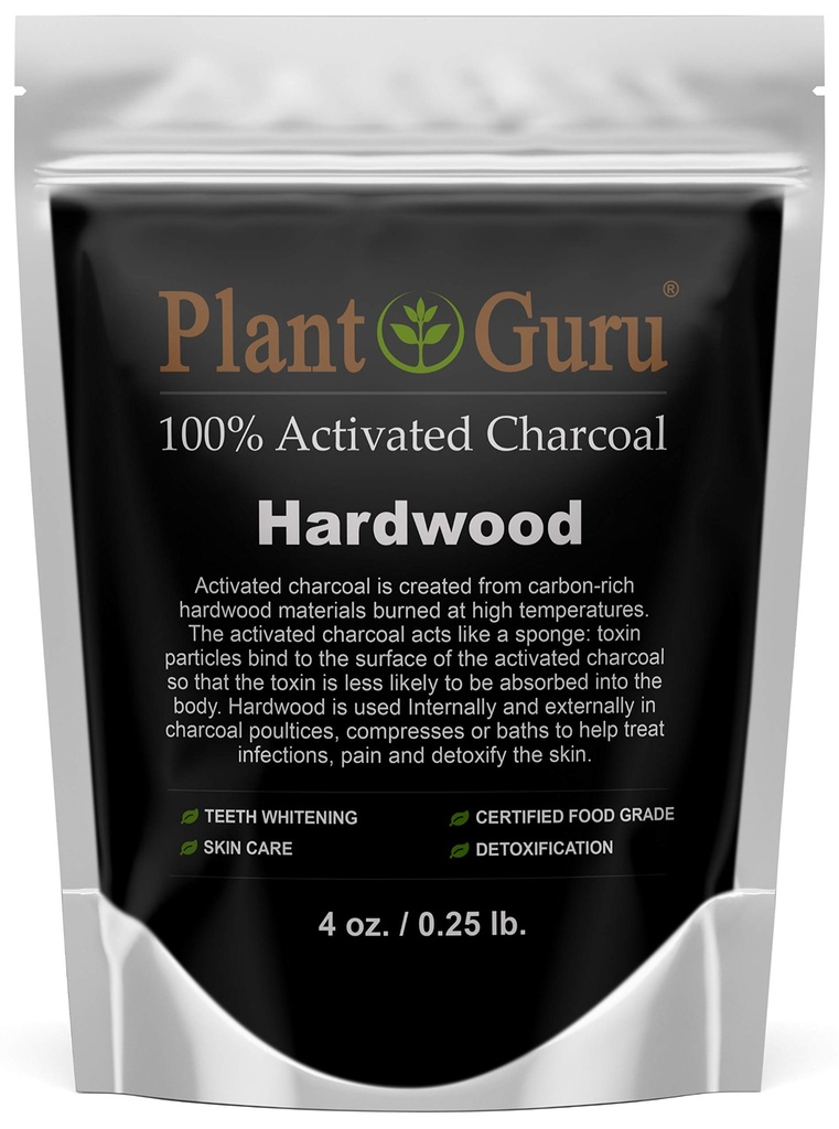 Tanaman Guru Aktivated Arang Powder 4 oz. HARDWOOD - Food Grade Kosher Non- GMO - Pemutih Gigi, Mask Facial dan Membuat sabun. Memroses Detoksifikasi Alam dan Membantu Ditraffic