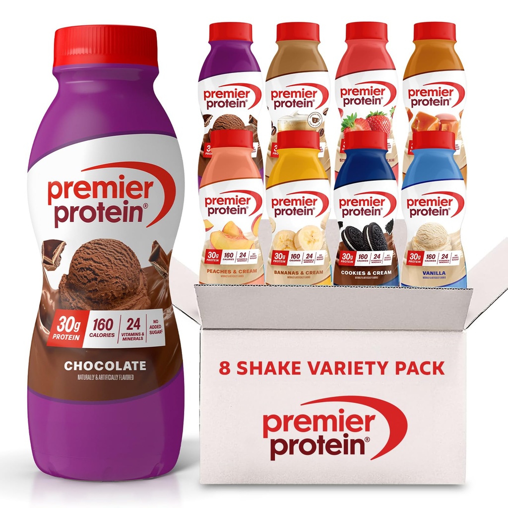Premier Protein Shakes, 8 Flavor Variety Pack, 30g Protein, 1g Sugar, 24 Vitamin & Minemins, Nutrients untuk mendukung Imune Health 115 Fl Oz (8 Pack)