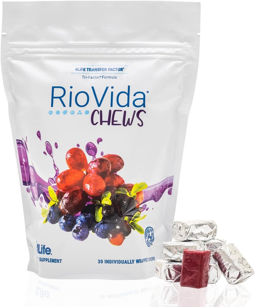 4Life RioVida Chews, Supports Immune System & Healthy Aging with Elderberry, Acai Berry & Transfer Factor Protein - 30 Chews