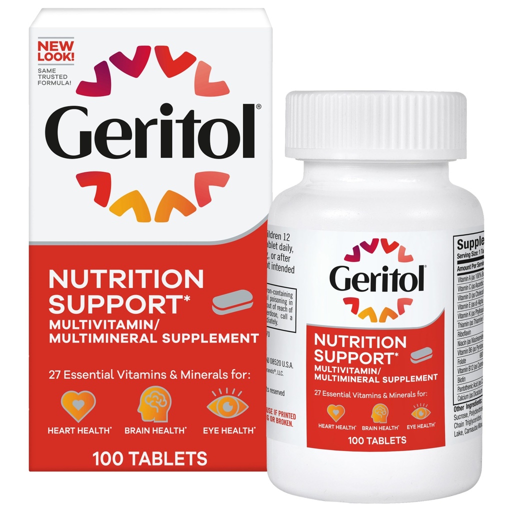 Geritol, Multivitamin Suplement, Berisi B-Vitamin, Antioksidan, Vitamin C, E & D dan Iron, 26 Estiventa Vitamin dan Mineral, Gluten- Bebas, Non-GMO, tidak ada Sweeteners Artificial, 100 tablet