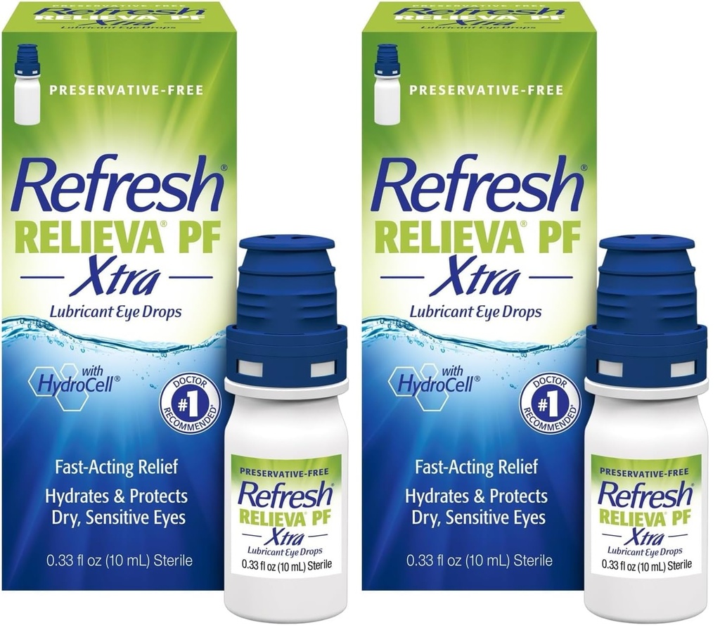 Refresh RELIEVA PF Xtra Preservative- Free Artificial Tears Lubricant Eye Drops, 2x0.33 lf oz (20 mL), 2 Count