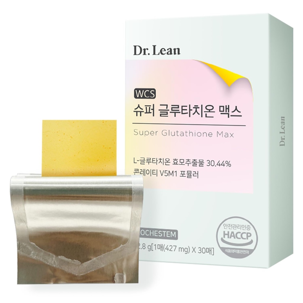 Dr. Lean Super Glutathione Max - 427mg Highity Glutathione Strips with Niasin, Collagen & Hyaluronic Acid 124; Fast-Melt ODF, Antioksidant, Skin & Liver Dukung, K- Beauty, Dibuat di Korea (30 Strips)