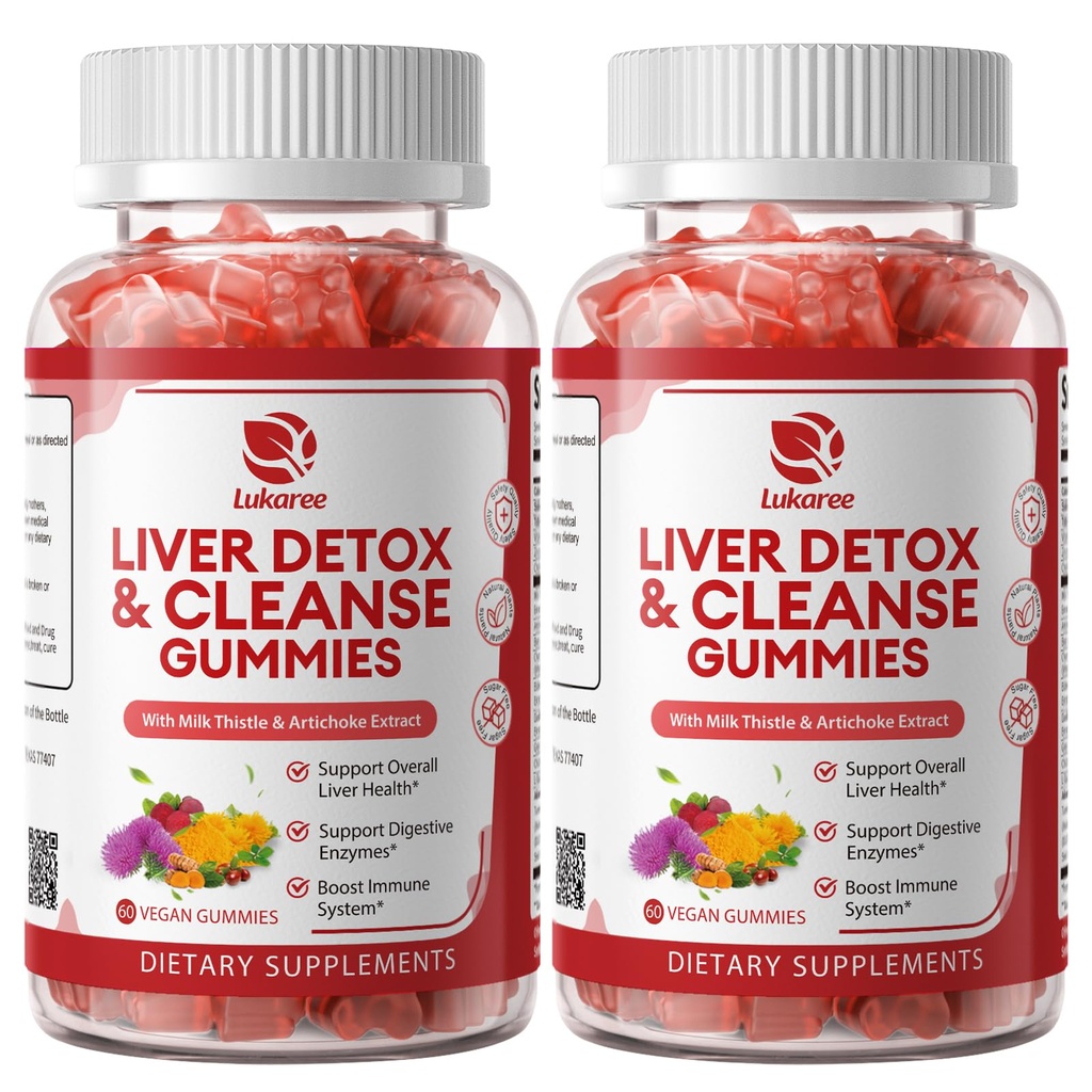 2 Pack Lukaree Liver Cleanse Detox & Repair Gummies: 124; Sugar- Free Milk Thistle Suplement w / Arcchok & L-Glutathione - Ultra- Comcendered Herbal Liver Dukungan untuk Pria & Vegan, 60 Count
