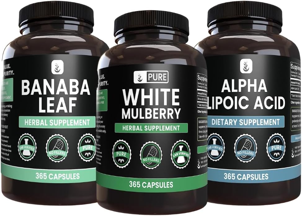 PURE ORIGINAL INGREDIENTS White Mulberry, Alpha Lipoic Acid, Banaba Capsule Bundle (365 Capsules), Murni & Undiluted, Lab Verified
