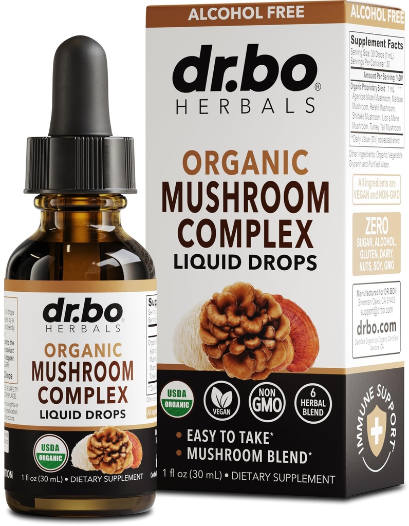 Kompleks Ruang Mushroom Mane Liquid Limid Limiter Organic Liquid Liquid Drops for Focus, Foam, Brain Health Suplemen - Vegan, Herbal Organic Lion 's Mane Jamur, Reishi, Turkey Extract 1oz