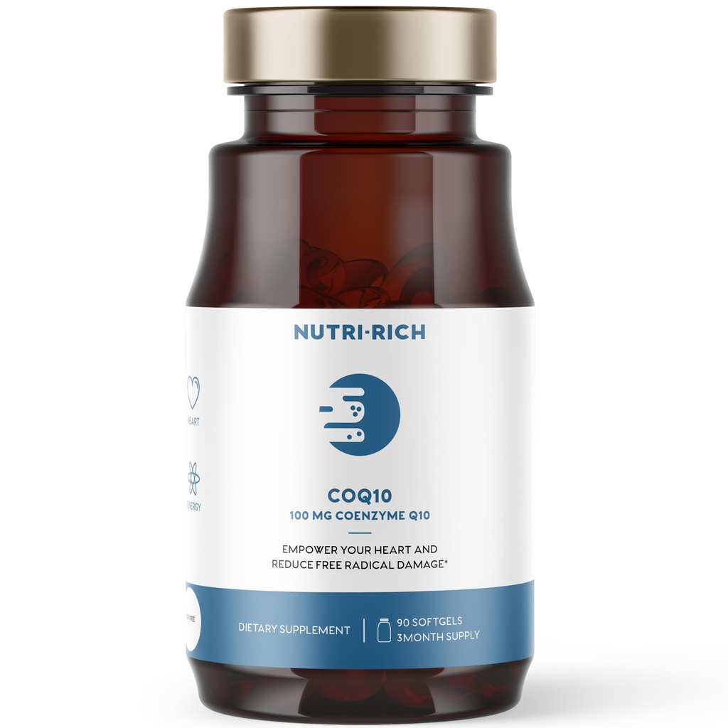 Nutri- Rich CoQ10 Softgels, Koenzim Q10 Ubiquinone untuk Heart & Energy, Statin Penggunaan & Cellular Kesehatan, Pameran Partai Ketiga, Kualitas GMP, Tidak Ada Addonsi Articial, Tidak Soy, Gluten Bebas, 90 Cacah