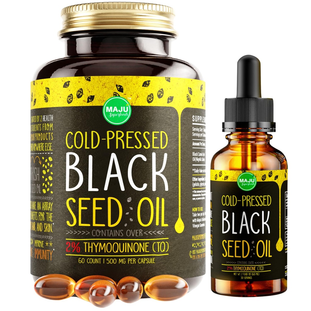 Magu Superfood Minyak Benih Hitam 2 oz dan Katup Minyak Benih Hitam