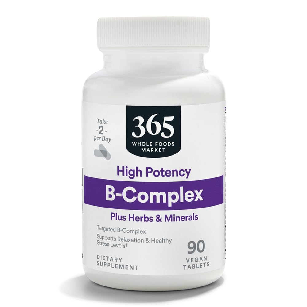 365 oleh Whole Foods Market, Potency Tinggi Vitamin B Kompleks dengan Herbal Dukungan Tablet, 90 CT