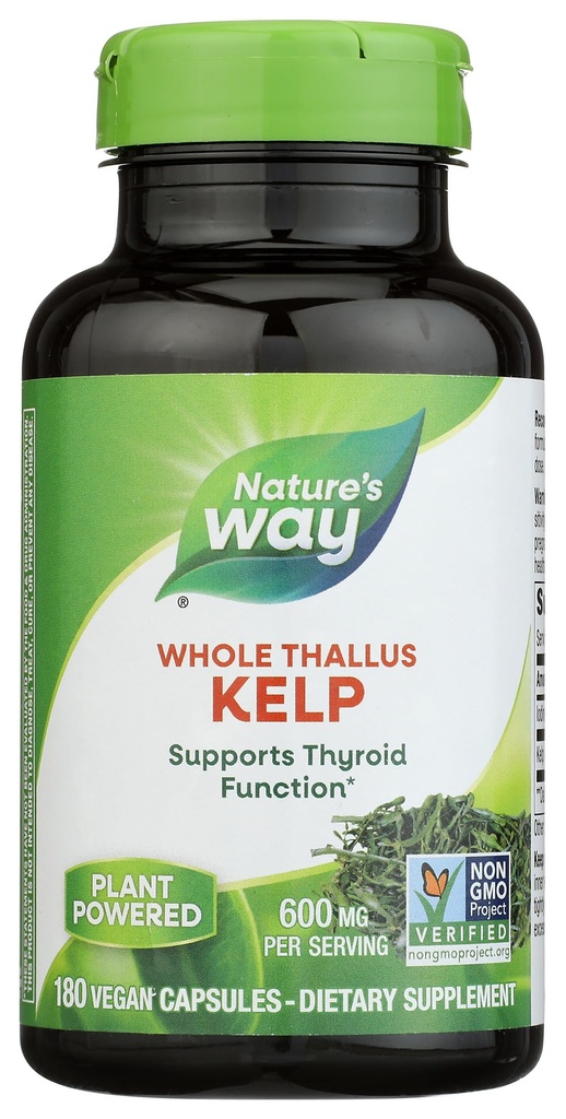 Nature 's Way Kelp, Support Thyroid Fungsi *, 600 mg per Serving, Non-GMO Project Verified, 180 Capsules (Packaging May Vary)
