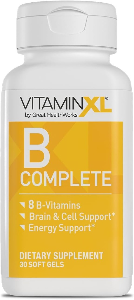 VitaminXL B Lengkap adalah Kompleks B Spectrum Penuh Terbuat dengan B1, B5, B6, B12, Biotin, Niasin, Riboflavin, dan Falate, Juga dengan Choline dan inositol (30 Soft Gels, 30 Pelayan)