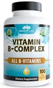 Lab Vitamin B-Complex dengan Vitamin C & Folic Acid - Termasuk B1, B2, B3, B5, B6, B9 & B12 - 100 Capsules, Vegan, Non-GMO, Gluten Bebas