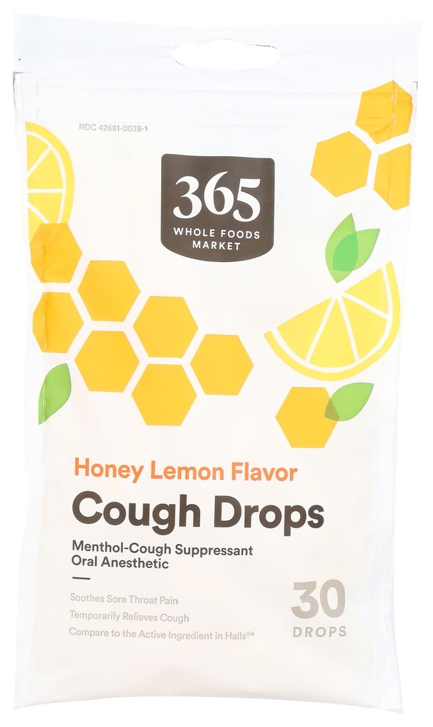 365 oleh Whole Foods Market, Honey Lemon Cough Drops, 30 Count