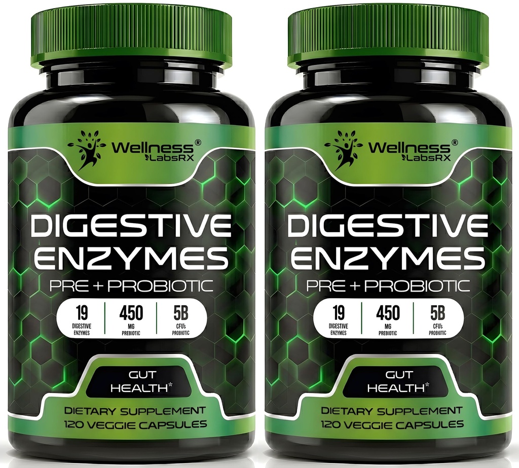 Enzim Digetical dengan Propoles dan Pregities, 450mg, 5 Milyar CFUs - Katup Super Disules Murni - Enzymes Digevical untuk Perempuan & Pria Mendukung Divalle & Gut Kesehatan - 120 Cacah (Paket 2)