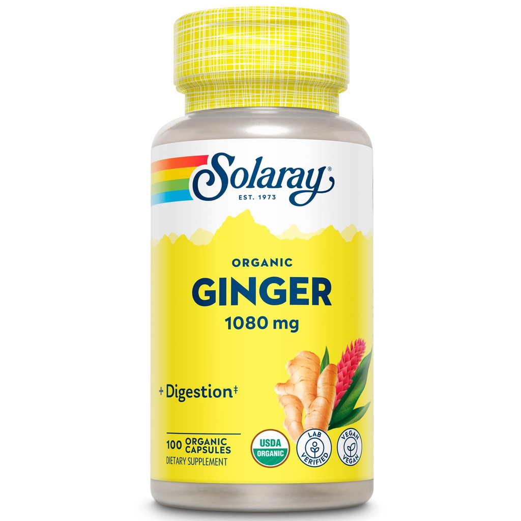 Jahe Organik SOLARAY 1080 mg - Suplemen Jahe Organik - Melepaskan Nausea dan Vomiting Berasosiasi dengan Motion Sickness, Mendukung Kesehatan Gabungan - Vegan, Non Drowsy, Jaminan 60- Day, 50 Pelayan