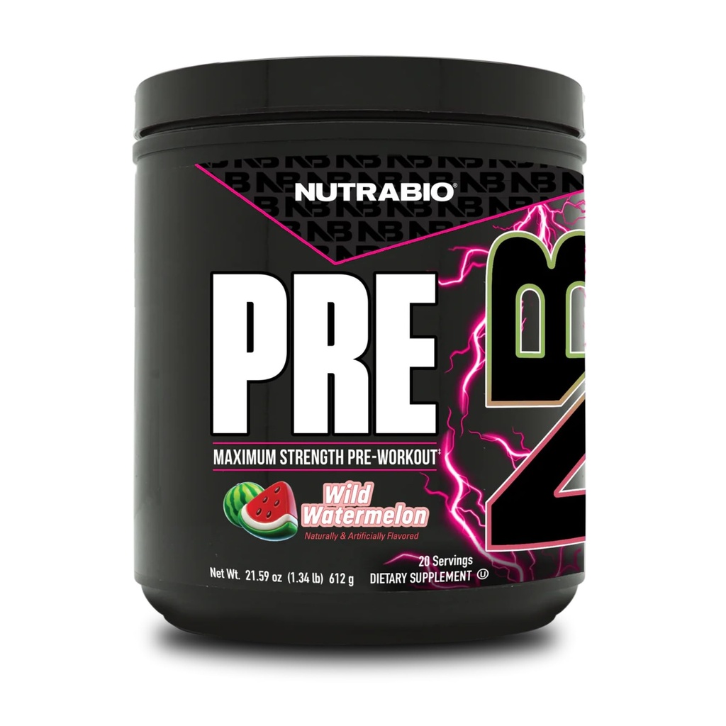 NutraBio Pretraining Powder, Watermelon 124; Explosive Energy, Laser Focus, Extreme Pumps 124; Pre Workout for Men & Women 124; Performance, Endurance, Power Complex, Caffeine, Electrolytes