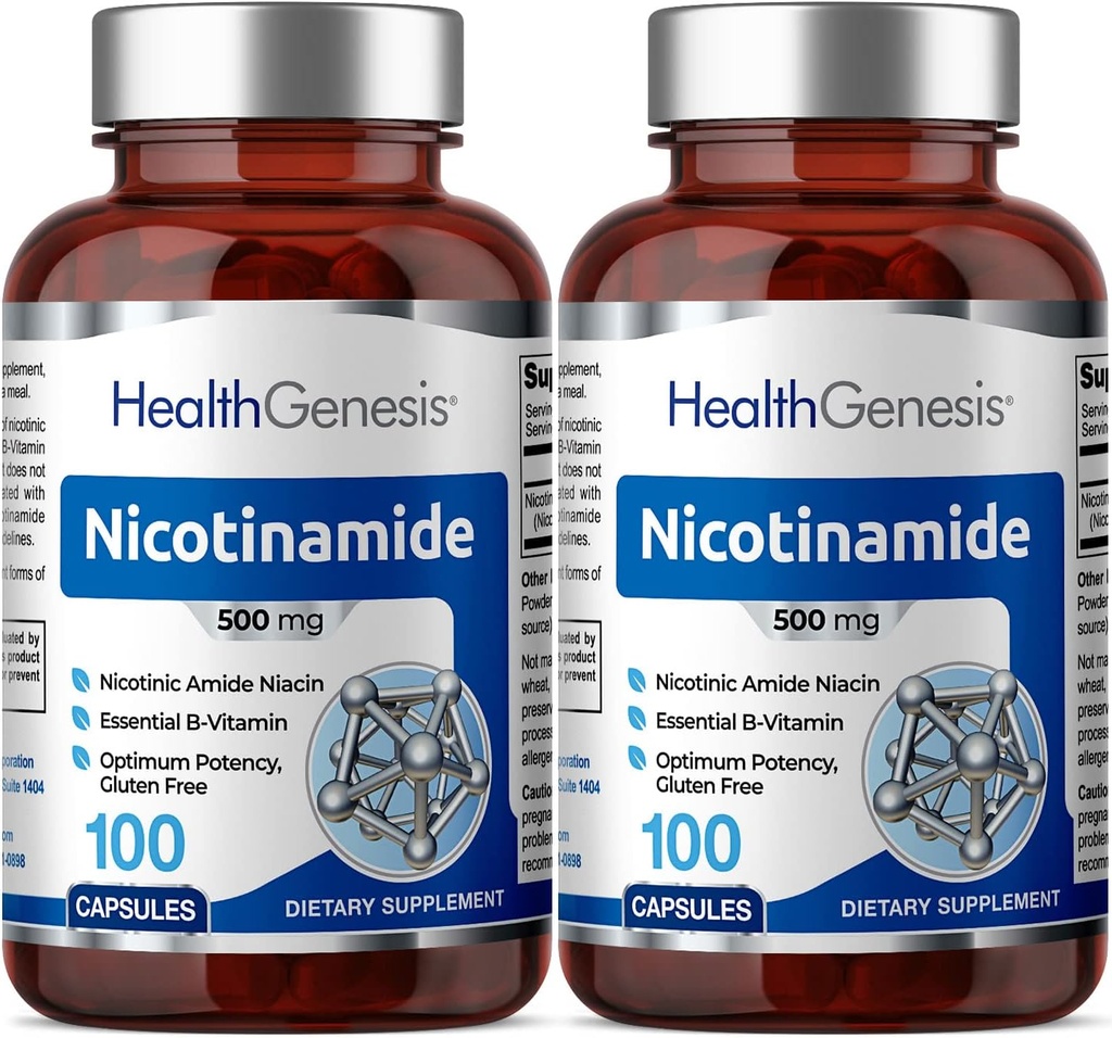 B-3 Nicotinamide 500 mg 100 Caps 2 Pack - Nicotyic Amide Niacin Natural Flush- Free Vitamin Formula - Support Skin Cell Health