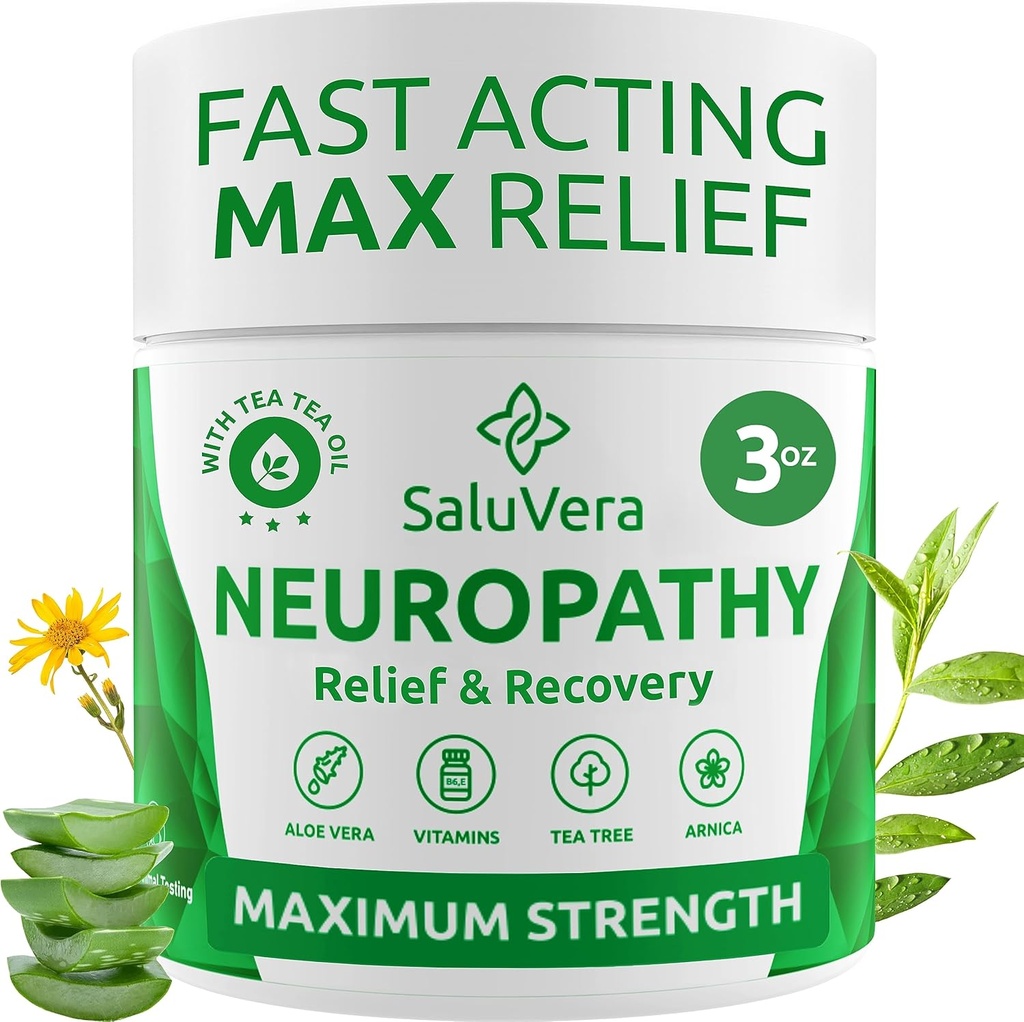 Neuropathy Pain Relief Cream - Maximum Power Nerve Pain Reliever for Foot, Toes, Hands, Legs with Aloe Vera, Arnica, MSM Vitamin B6, and Menthol for Fasting Relief 3oz