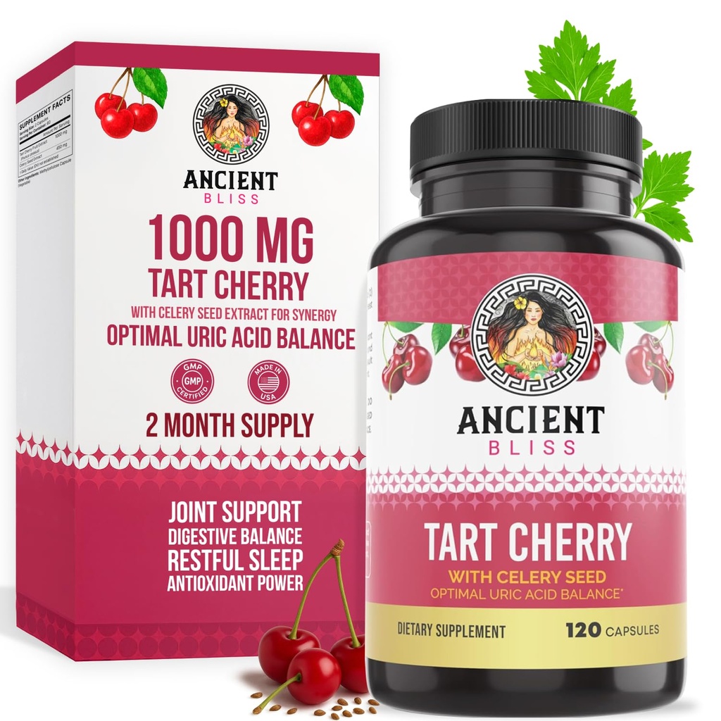 Jasa Kebahagiaan Kuno Katup Cherry, Inflammation & Gabungan Dukungan untuk Pria & Wanita, Tart Cherry Supplemen untuk Dukung Diffolle, Sleep & Vitalitas (120 Kapsul)