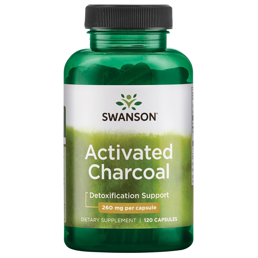 Swanson Aktivated Arang - Suplemen Alam Mendukung Absorpsi Sehat - Membantu w / Bloating & Mempertahankan Regularitas Bowel - (120 Capsules, 520mg per Serving)